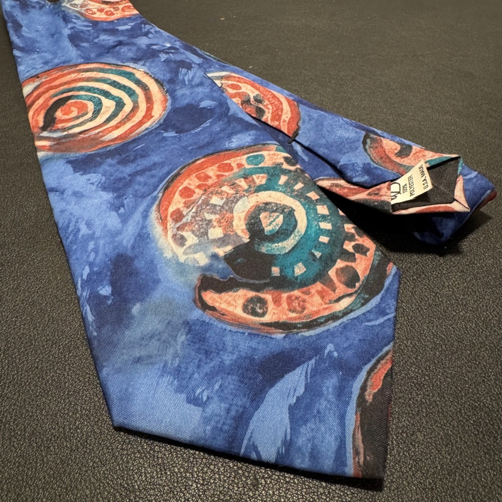 David Bryan Tie Blue Abstract Swirl Polyester USA Made Retro Art Deco Necktie